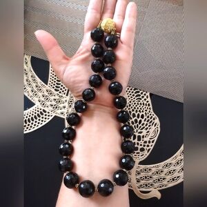 Vintage Graduated Black Glass Beaded Necklace